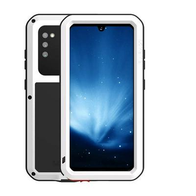 Love Mei Powerful Series Dust-Proof Shockproof Splash-Proof Silicone + Metal + Tempered Glass Support Wireless Charging Back Cover Case for Samsung Galaxy A41