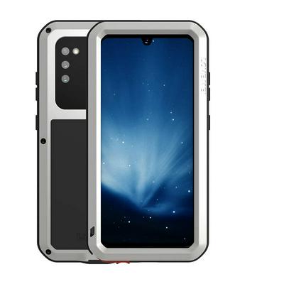 Love Mei Powerful Series Dust-Proof Shockproof Splash-Proof Silicone + Metal + Tempered Glass Support Wireless Charging Back Cover Case for Samsung Galaxy A41