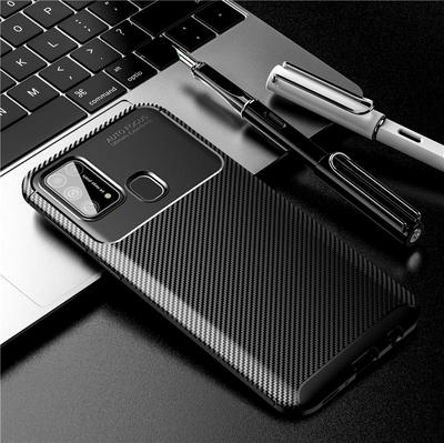 Beetle Carbon Fiber Texture Slightly Frosted Anti-Sweat Anti-Fingerprint Non-Slip Shockproof Heat Dissipation Soft TPU Back Cover Case for Samsung Galaxy M31