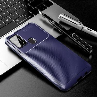 Beetle Carbon Fiber Texture Slightly Frosted Anti-Sweat Anti-Fingerprint Non-Slip Shockproof Heat Dissipation Soft TPU Back Cover Case for Samsung Galaxy M31