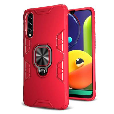 Honeycomb Texture Shockproof Scratch-Resistance PC+TPU Phone Protective Case with Metal Ring Kickstand for Samsung Galaxy A50