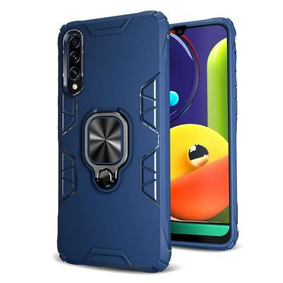 Honeycomb Texture Shockproof Scratch-Resistance PC+TPU Phone Protective Case with Metal Ring Kickstand for Samsung Galaxy A50