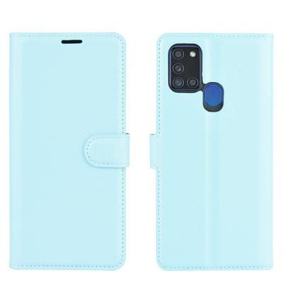 Solid Color Litchi Pattern Shock-Absorption Side Flip PU Leather + Soft TPU Card Slots with Magnetic Buckle and Stand Wallet Case for Samsung Galaxy A21s