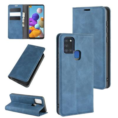 Solid Color Magnetic Attraction Side Flip Shockproof Anti-Scratch PU Leather + Soft TPU with Card Slots and Stand Wallet Protective Case for Samsung Galaxy A21s