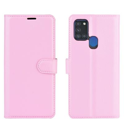 Solid Color Litchi Pattern Shock-Absorption Side Flip PU Leather + Soft TPU Card Slots with Magnetic Buckle and Stand Wallet Case for Samsung Galaxy A21s