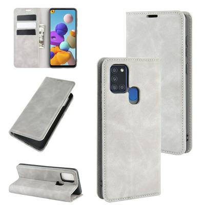 Solid Color Magnetic Attraction Side Flip Shockproof Anti-Scratch PU Leather + Soft TPU with Card Slots and Stand Wallet Protective Case for Samsung Galaxy A21s