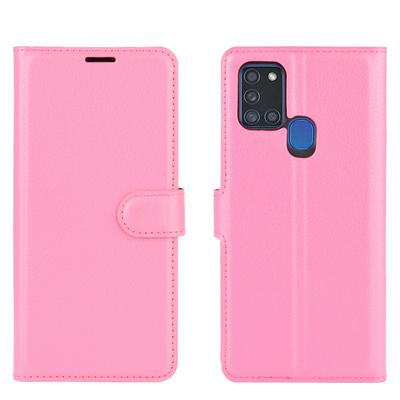Solid Color Litchi Pattern Shock-Absorption Side Flip PU Leather + Soft TPU Card Slots with Magnetic Buckle and Stand Wallet Case for Samsung Galaxy A21s