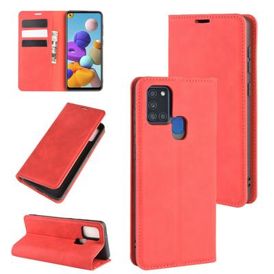 Solid Color Magnetic Attraction Side Flip Shockproof Anti-Scratch PU Leather + Soft TPU with Card Slots and Stand Wallet Protective Case for Samsung Galaxy A21s