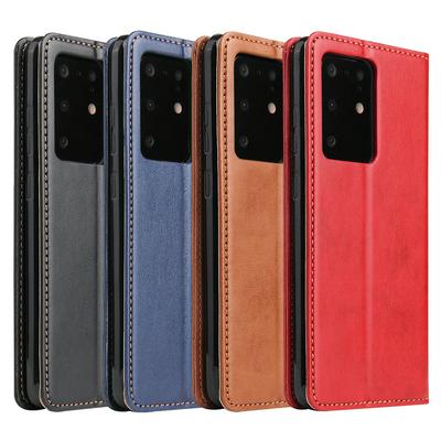 FIERRE SHANN Solid Color Side Flip Auto-Absorbed PU Leather + Soft TPU with Card Slots and Stand Wallet Case for Samsung Galaxy S20 Ultra