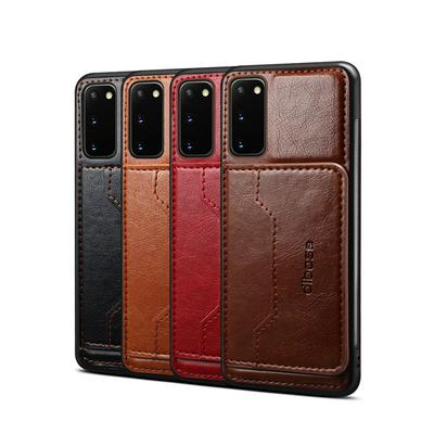 Dibase Shockproof Leather Coated Soft TPU with Card Slot and Car Bracket Back Cover Case for Samsung Galaxy S20