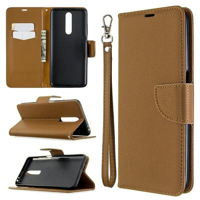 Solid Color Litchi Pattern Wrist Strap Side Flip Shockproof PU Leather + Soft TPU Card Slots with Magnetic Buckle and Stand Wallet Case for Samsung Galaxy A01