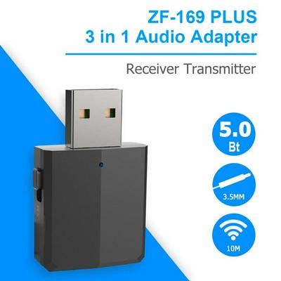 ZF-169 Plus BT Bluetooth 5.0 Receiver 3.5mm Audio Adapter USB Stereo Music Wireless Transmitter 