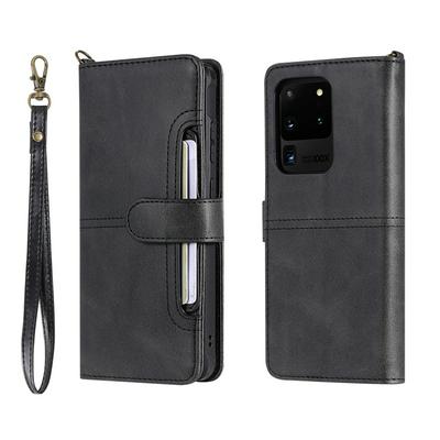 Retro 2 in 1 Wrist Strap Style Side Flip Anti-Drop PU Leather + Detachable Strong Magnetic TPU Card Slots Picture Frame with Magnetic Buckle and Stand Wallet Case for Samsung Galaxy S20 Ultra