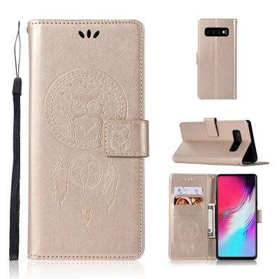Embossed Dreamcatcher Wrist Strap Style Side Flip PU Leather + Soft TPU Magnetic Buckle with Stand and Card Slots Wallet Protective Case for Samsung Galaxy S10
