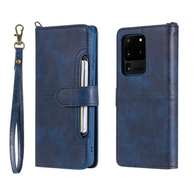 Retro 2 in 1 Wrist Strap Style Side Flip Anti-Drop PU Leather + Detachable Strong Magnetic TPU Card Slots Picture Frame with Magnetic Buckle and Stand Wallet Case for Samsung Galaxy S20 Ultra