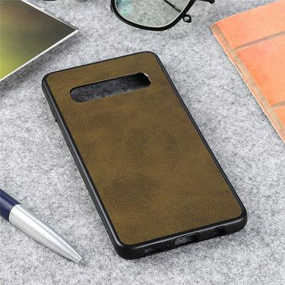 Leather-coated Phone Case for Samsung Galaxy S10, Calfskin Grain Shockproof Protective Case