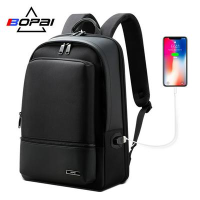 15.6 Laptop Men's Waterproof Black Backpack Leather Anti Theft Back Pack USB Charging Bag
