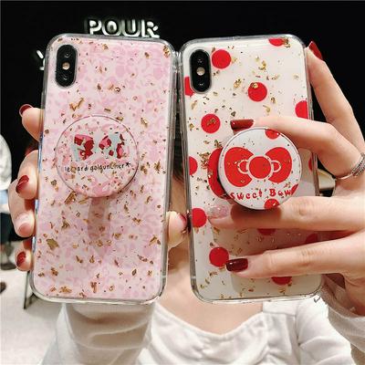 Wallet Phone Case for iPhone X / XS, Shockproof Soft TPU Phone Cover with Gold Foil Bow-knot Bracket