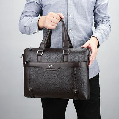 Men's Classic Handbag PU Leather Briefcase Top Handle Business Case with Detachable Strap
