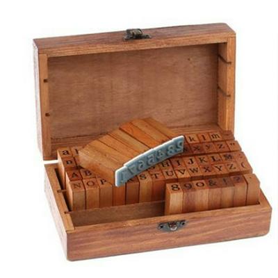 70pcs Korean Sealing Vintage DIY Number And Alphabet Letter Wood Rubber Stamps Set With Wooden Box for Teaching And Play