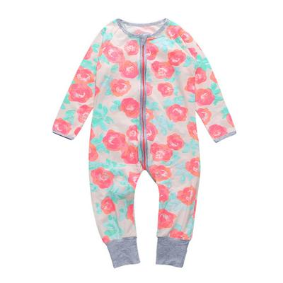 S/M/L/XL Size Rose Printed Pattern Newborn Infant Pure Cotton Autumn Spring Cute Round Neck Long Sleeves One-Piece Romper Children Wear 