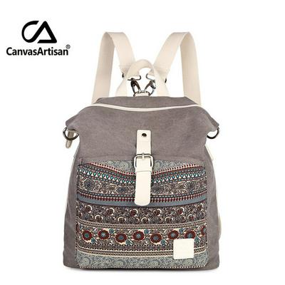 Women's Backpack Shoulder Bag Canvas Flower Package Bag