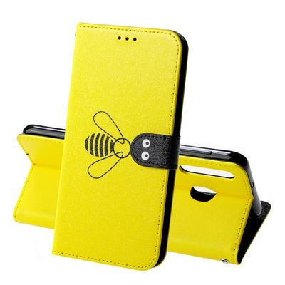 Bee Pattern Shockproof PU Leather + Soft TPU with Strap Card Slots Stand Wallet Protective Case for Samsung Galaxy M20 