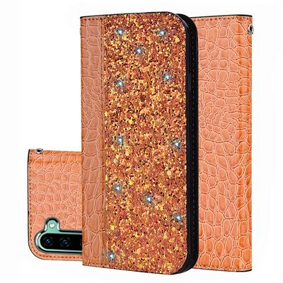Samsung Note 10 Leather Phone Case PU Crocodile Texture Glitter Powder Horizontal Flip Leather Card Slots Holder Case for Samsung Note 10 with Card Slots Holder
