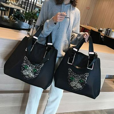 Women's Large Capacity Tote Bag Fashionable Trip Bag with Cat Pattern of Sequin 
