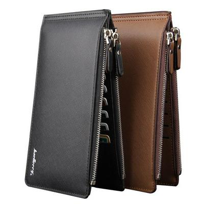 Men's Long Multi-slot Wallet Smooth PU Leather Credit Card Holder with Zipper Closure