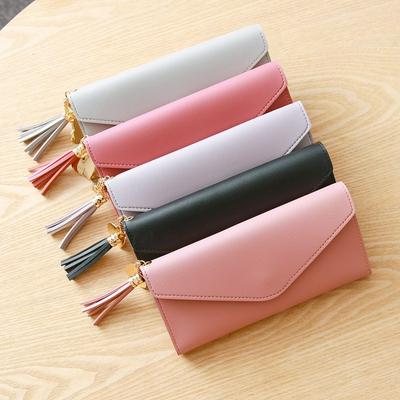 Korean Style Long Type Women's Lychee Pattern Wallet with Heart-shaped Pendant