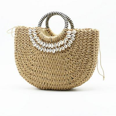 Women's Handmade Rattan Handbags in Half Moon Shape with Tough Handles