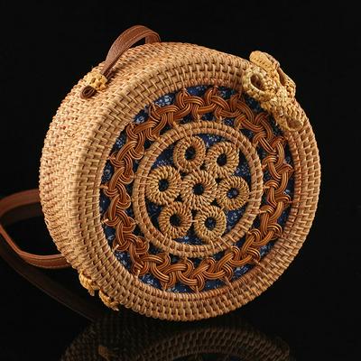 Feature  Color: As shown Material: Rattan Size: 22x22x8cm Made of rattan by hands, it is eco-friendly, tough, with a crossbody length. Delicate snap closure works well. Suitable for holding mobile phone, small wallet, keys and lipstick.  Geometric design 