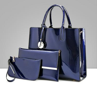 3 Pieces Glossy Surface High Quality Fashion Patent Leather Women Luxury Brands Tote Bag + Ladies Shoulder Bag + Clutch Messenger Bag 