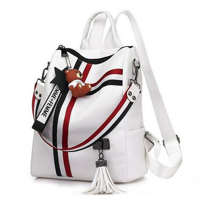 Women's PU Leather Waterproof Zipper Backpack with Bear Pendant