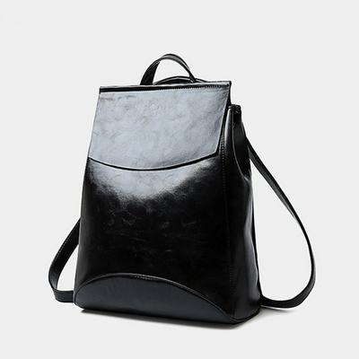 Fashion Cowhide Zipper Backpack Schoolbag Handbag for Women Girls