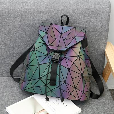 Luminous Geometric PU Leather Backpack Handbag for Women Girls