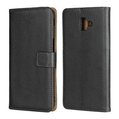 Solid Color Shockproof Side Flip Genuine Leather + Soft TPU Card Slots with Magnetic Buckle and Stand Protective Case for Samsung Galaxy J6+ / J6 Plus 2018