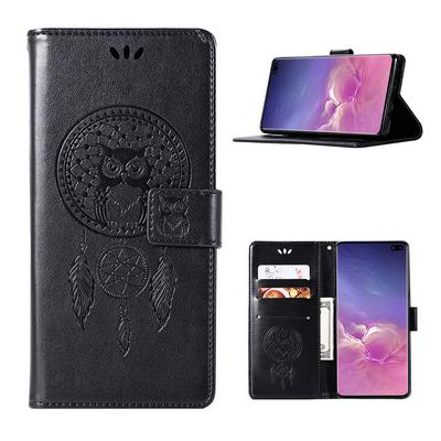 Embossed Owl Pattern Shockproof Side Flip PU Leather + Soft TPU Stand with Magnetic Buckle and Card Slots Wallet Case for Samsung Galaxy S10+ / S10 Plus