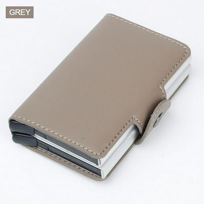 PU Leather Coated Aluminum Alloy Credit Card Wallets Pop Up RFID Shielded Minimalist Credit Card Protective Case