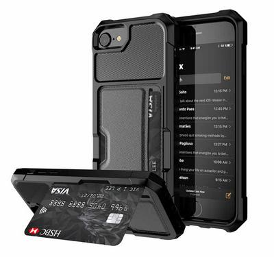 Car Magnetic Absorption Anti Fall Protection with Leather Card Slot Soft TPU Back Cover Protective Case for iPhone 7 / 8