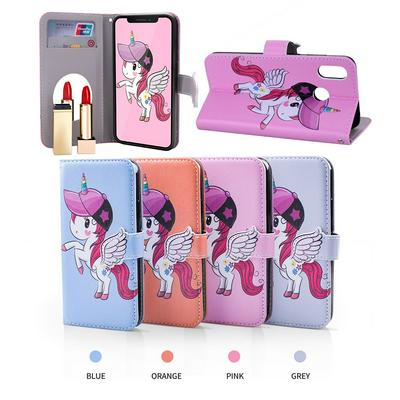Pegasus Unicorn Pattern with Makeup Mirror PU Leather + Soft TPU with Stand Support and Card Holder and Wallet Slots Protective Case for Huawei Honor 8X 