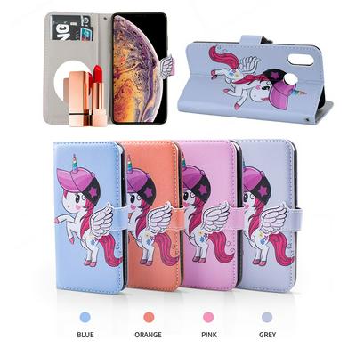 Pegasus Unicorn Pattern with Makeup Mirror PU Leather + Soft TPU with Stand Support and Card Holder and Wallet Slots Protective Case for Huawei Honor Play
