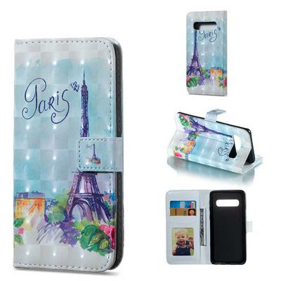 3D Colored Painting Shockproof Anti-Scratch Side Flip PU Leather + Soft TPU Card Slots with Picture Frame Stand and Magnetic Buckle Wallet Case for Samsung Galaxy S10