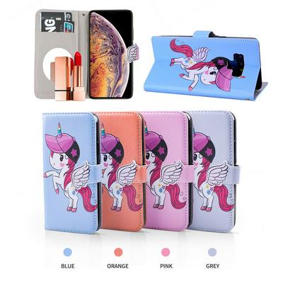Pegasus Unicorn Pattern with Makeup Mirror PU Leather + Soft TPU with Stand Support and Card Holder and Wallet Slots Protective Case for Samsung Galaxy Note 9 