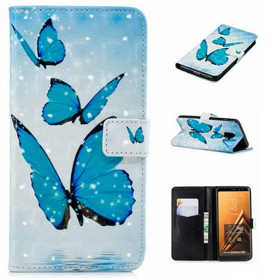 3D Varnish Colored Painting Side Flip Anti-Scratch PU Leather + Soft TPU Card Slots with Stand and Magnetic Buckle Wallet Protective Case for Samsung Galaxy J8 2018