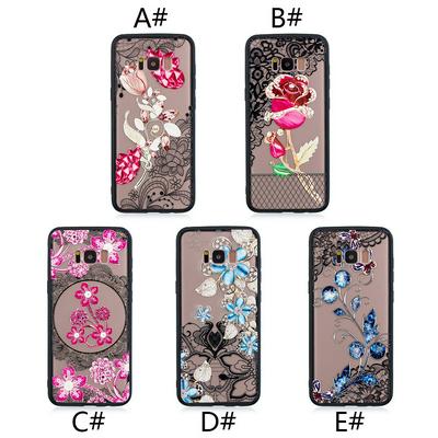 Diamond Studded 3D Colored Painting Lace Pattern TPU Back Cover Case for Samsung Galaxy S8 / G9500