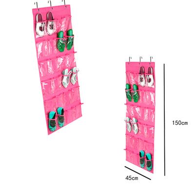 Hanging Door Green Grids Bag Durable Hanging Pink Home Storage Shoes Bag Organizer 24 Bags Over Box Organize Rack Hanger Back Door
