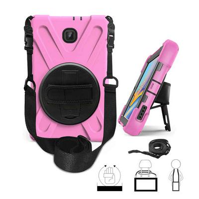 Pirate King 3 in 1 Silicone Skin + Hard PC Inner Shell Kickstand with Hand Band Strap and Detachable Shoulder Strap Back Cover Protective Case for Samsung Galaxy Tab A 8.0 (2018) T387 