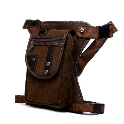 Fashion Retro Waterproof Wear-Resistant Casual Canvas Outdoor Sports Travel Men Zipper Leg Waist Bag